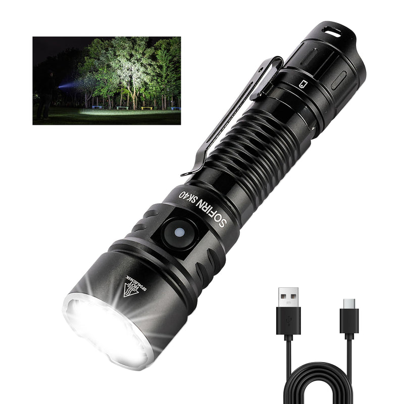 sofirn SK40 Tactical Flashlight 3200 Lumens, Rechargeable EDC Flashlight with 580 Meters Long Throw, Dual Switches LED Flash Light Spotlight for Camping Hiking Hunting Searching