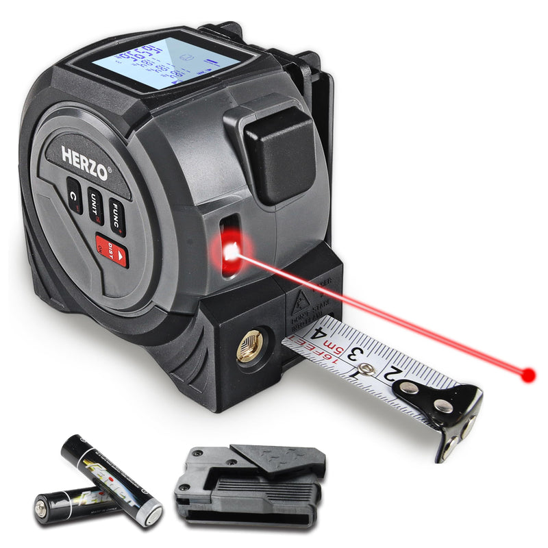 HERZO 2-in-1 Laser Tape Measure 135Ft/40m Laser Measurement Tool & 16Ft/5m Manual Measuring Tape Movable Hook Pythagorean, Area, Volume, Ft/Ft+in/in/M Unit-NOT Digital
