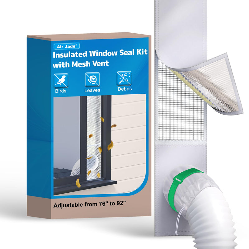 Air Jade Portable Air Conditioner Sliding Door Vent Kit, Insulated Sliding Door AC Vent Kit with Mesh Vent, Adjustable Door Seal Kit from 76" to 92", Fits 4", 5" and 5.9" Duct & Hose, with Leaf Guard Fit up to 92 inches
