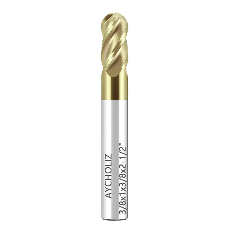 3/8" Solid Carbide Ball Nose End Mill 4Flute End Mill Bits Set with ZrN Coated for Alloy Steels, Hardened Steels 3/8 inch ZrN Coating