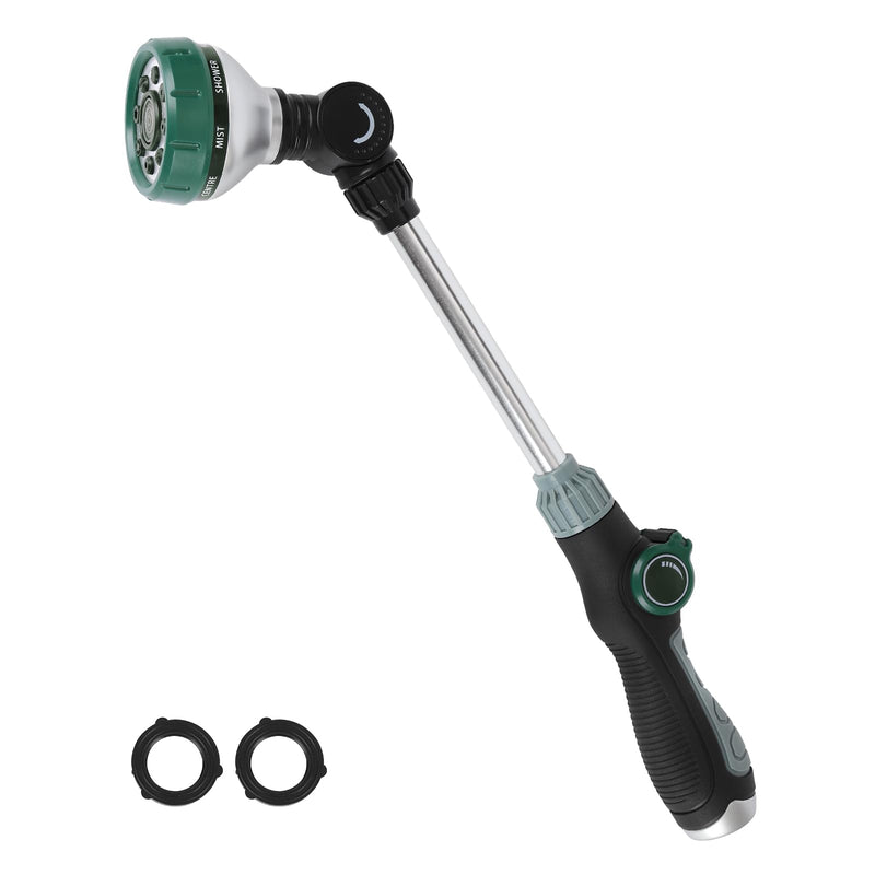 Watering Wand for Garden Hose, 17.5 Inch, 8 Spray Patterns, Garden Hose Nozzle with Thumb Flow Control, Adjustable Water Sprayer with Pivoting Head, Ideal for Hanging Baskets and Shrubs Green