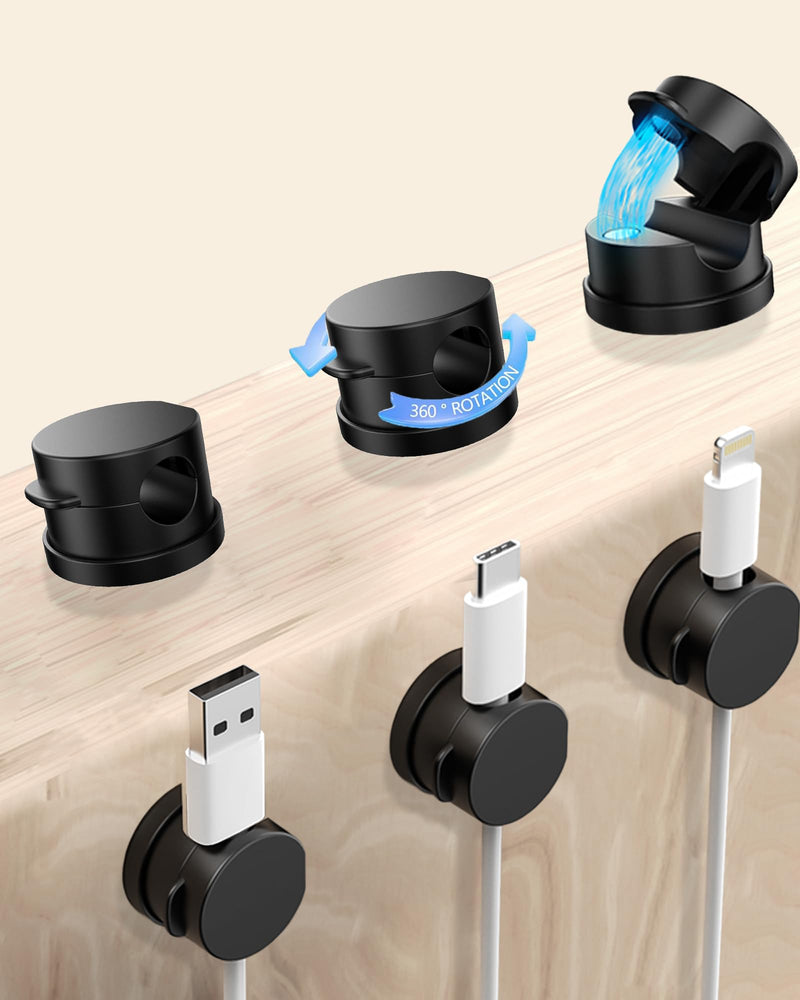 6 Pack Magnetic Cable Organizer, 360° Adjustable Cord Holder, No-Residue Nano Acrylic Adhesive Cord Clips Charger Cable Management for Office Home Desk Phone Car Wall Desktop Nightstand(Black) Black