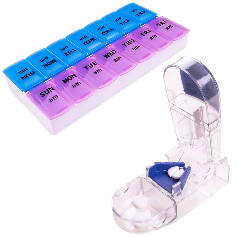 Apex Twice-A-Day Medicine Pill Organizer with Ultra Pill Cutter & Splitter with Retracting Blade Guard, Vitamin Organizer, Medication Travel Case and Medicine Splitter for Medication Management