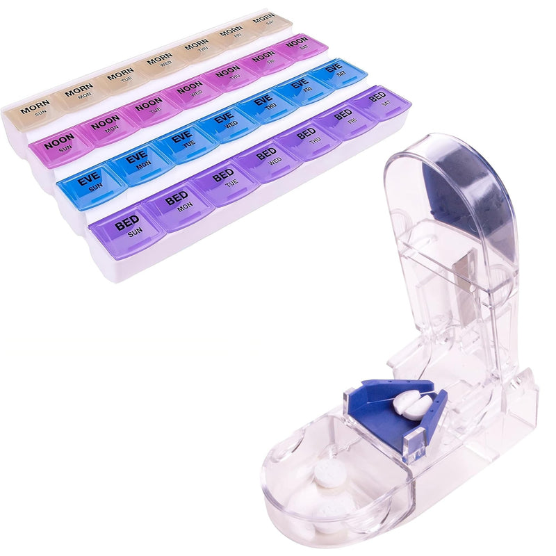 Apex 7-day Mediplanner Medicine Pill Organizer with Ultra Pill Cutter & Splitter with Retracting Blade Guard, Vitamin Organizer, Medication Travel Case and Medicine Splitter for Medication Management