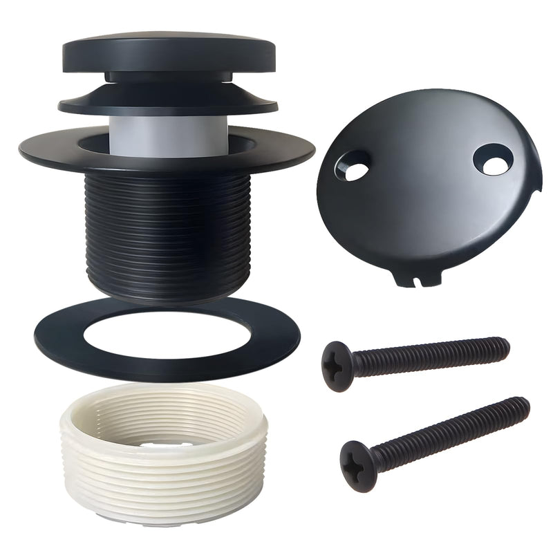 Universal Matte Black Tub Drain and Overflow Kit - Complete 2-Hole Tip-Toe Trim Set with Easy Installation & Fine/Coarse Threads