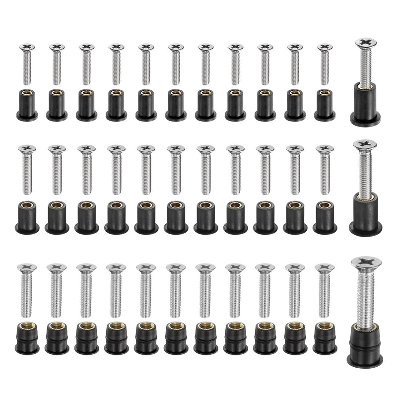 uxcell 72 Pairs M4 M5 M6 Neoprene Well Nuts with Stainless Steel Screw, Rubber Well Nuts Kit Brass Copper Bolt, Universal Motorcycle Fasteners for Kayak Boat Windscreen