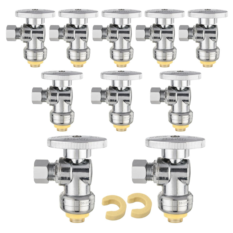 10Pack Seelink Angle Stop Valve, 1/2"Push Fit x 3/8"OD COM(PF-VALVE028-10) 10 1/2"pushfitx3/8"OD