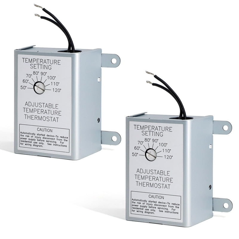 2 Pack Attic Fan Thermostat Control for Power Attic Ventilators and Exhaust Fans, 120V Adjustable Thermostat Switch Replace 58033 Single Speed Precise Temperature Controller 2 pack