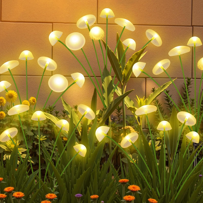 KAQ 4PK 32LED Solar Garden Lights Outdoor Waterproof | Solar Mushroom Lights for Outside Sway by Wind Firefly Fairy Light for Patio Pathway Garden Bush Yard Decorations (Warm White) Warm White 4 Pack