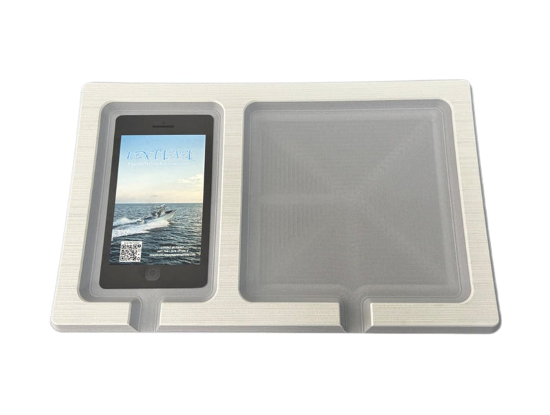 | 13mm Phone & Accessories Boat Double Dash Holder | SeaDek | Adhesive Backing | Separate Compartments for Phones & Fishing/Boating Tools | Cool Gray/Storm Gray