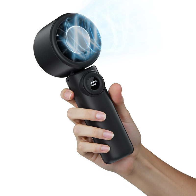 CIVPOWER Handheld Fan: Portable Small Ice Cooling Plate- 4000mAh Rechargeable 100 Gear High-Speed Turbo 10500 RPM - Personal Foldable Battery Operated for Travel Indoor Outdoor Women Men (Black) Black