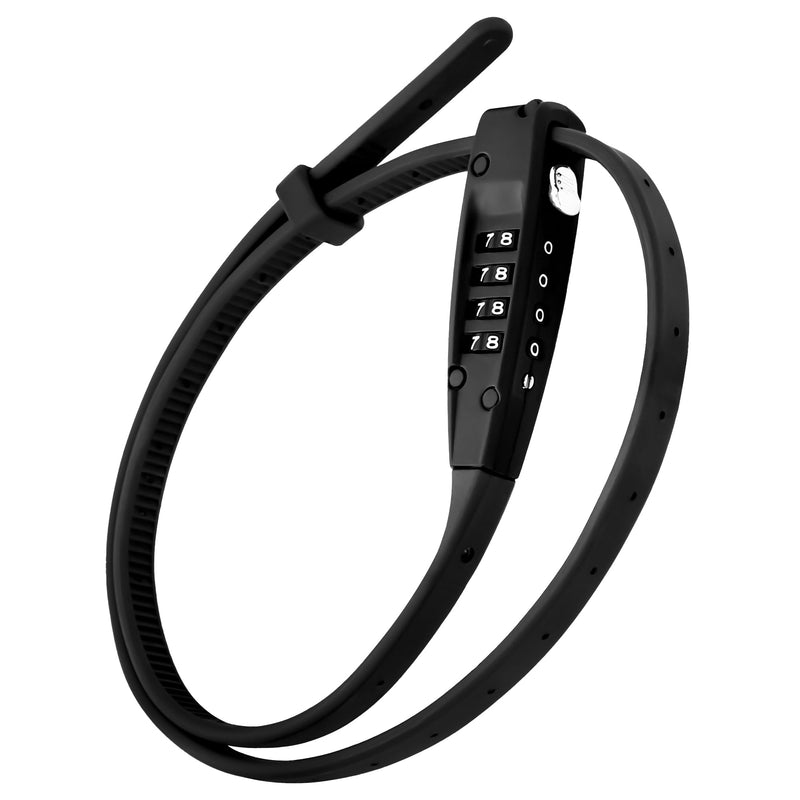 OKG Zip Tie Combination Lock - 2.3 Foot Extended Stainless Steel Adjustable Cable Lock with Anti-Scratch Protection- Secure Bikes, Helmets, Skis, Kayak, Luggage, and Fence Gate Doors (Black)