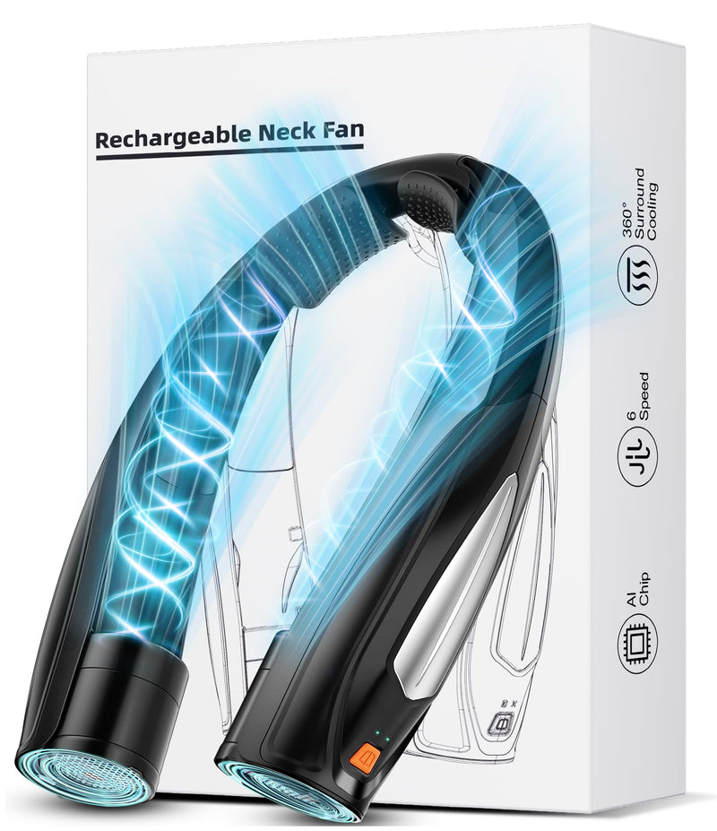 AI Neck Fan, 6 Speeds Adjustable Portable Personal Fan Rechargeable, Faster Cooling Wearable Fan, Ultra Quiet for Home, Office, Travel, Outdoor Black