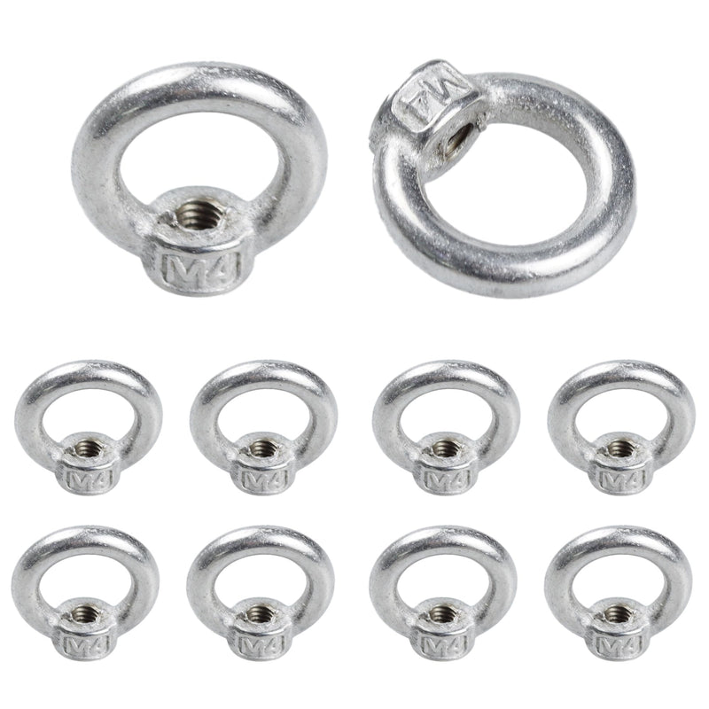 10PCS M4 Lifting Eye Nuts, Stainless Steel Female Threaded Fastener, Ring Shaped Eye Bolts for Marine, Construction