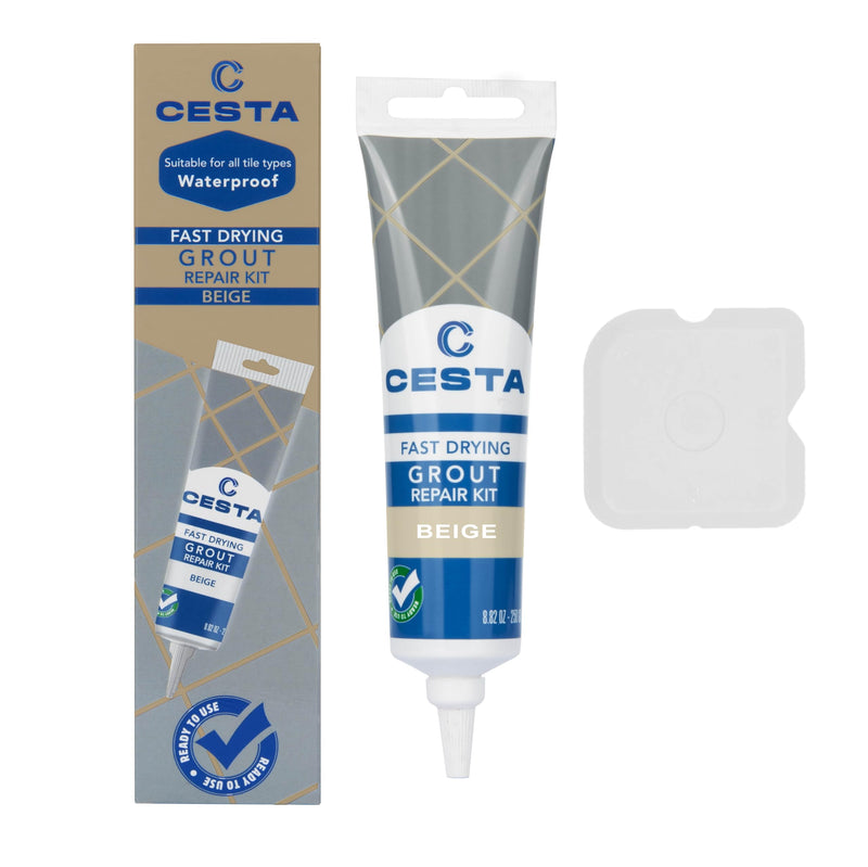 Cesta Tile Grout Repair Kit – Squeeze Tube, Fast Drying, Waterproof Tile Grout Paint to Restore & Renew Tile Joints Line for Bathroom, Kitchen, Shower & Floor Tile (Beige, 8.8 oz) Beige