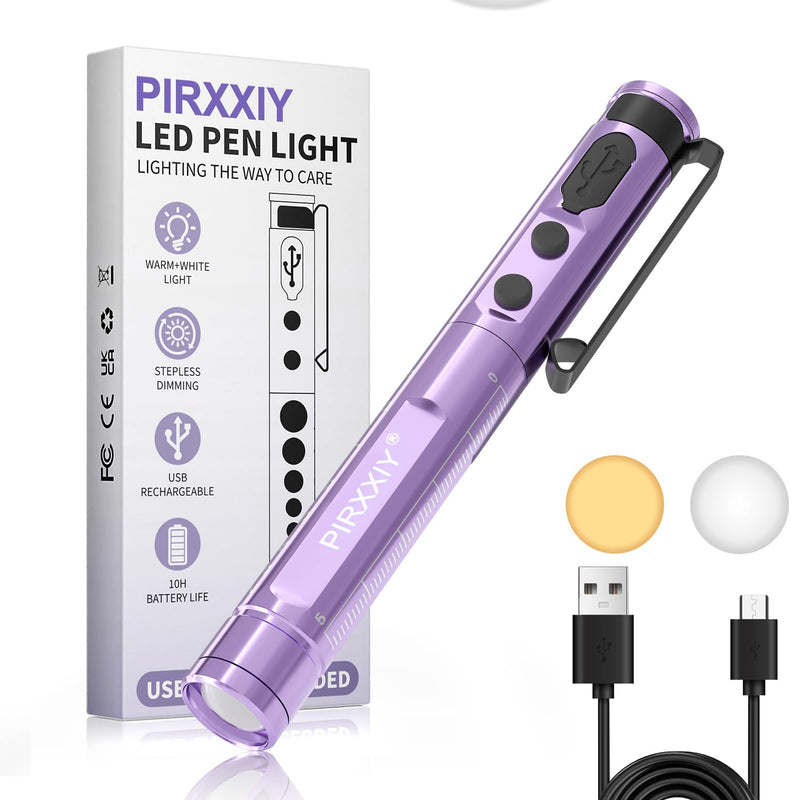 Pen Light for Nurse, Rechargeable LED Medical PenLight, Warm/Cool White & Stepless Dimming, Portable Medical PenLight for Nurse, Doctor, First Aid, EMT, Nursing,Nursing Student (Purple) Purple