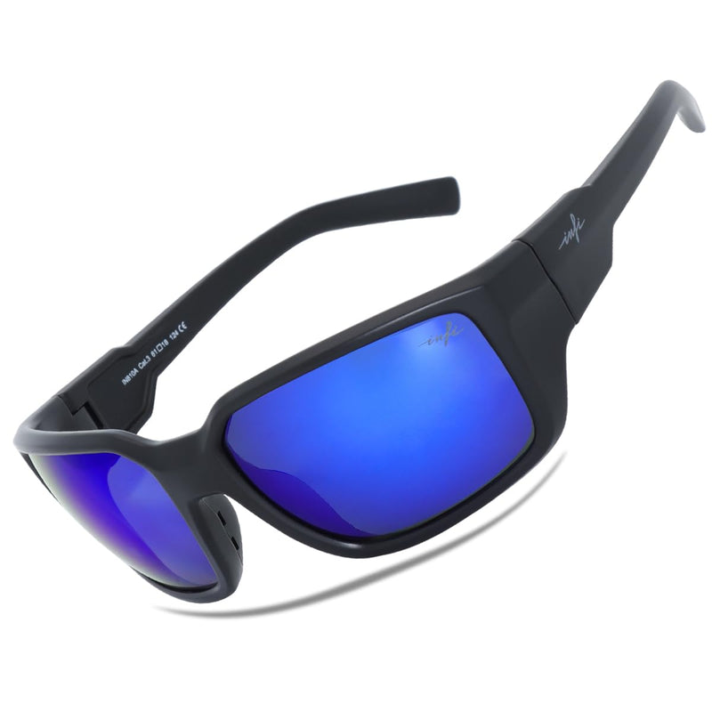 INFI Fishing Sunglasses Men Women Polarized Polycarbonate Lens Safety Protection Black Glasses Driving Golf Running Sports Matte Black / Blue Mirror Lens