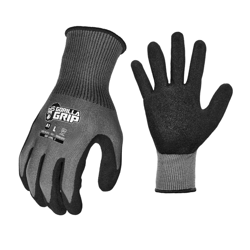 Gorilla Grip A1 Precision Grip, Cut Resistant Work Gloves, Touschreen Compatible Safety Gloves, Breathable, Nitrile Coated, Grey - Medium (12 Pack) Grey A1 (12 Pack)