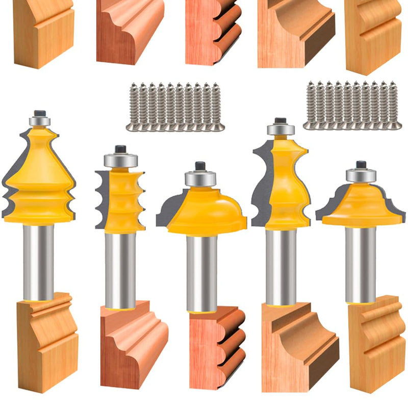 TAIWAIN 5PCS Woodworking Router Bit Set 1/2 Inch Shank, Architectural Picture Frame Door Cabinet Drawer Molding Router Bits Milling Cutter, Wood Miter Carbide CNC Cutting Tool (F-LE1) F-LE1