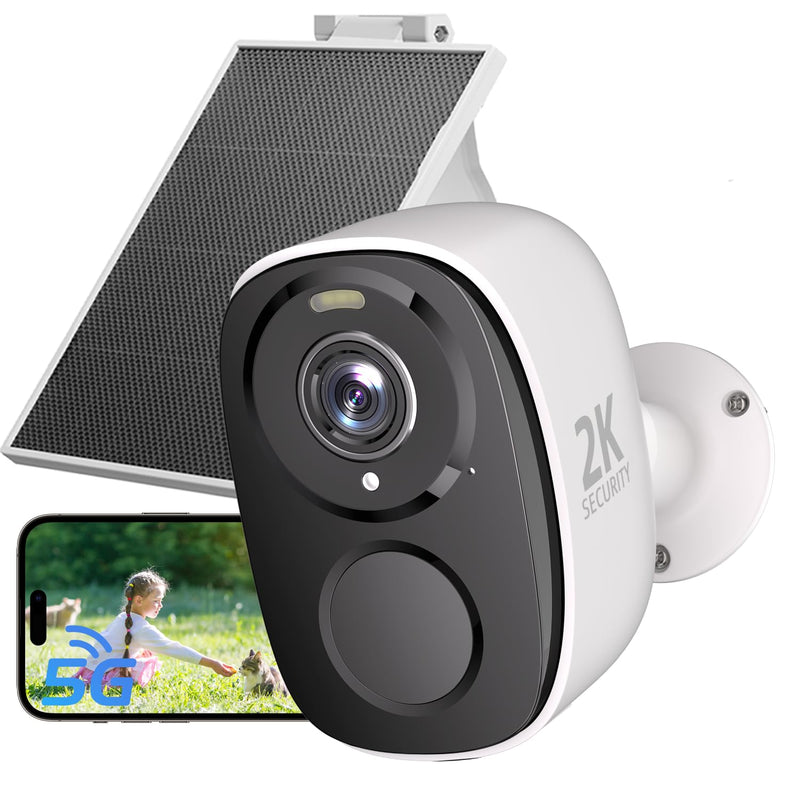2.4&5ghz WiFi Solar Security Cameras Wireless Outdoor,2K QHD Home Security System, Solar Cameras Kit with 130° Ultra-Wide View, 2-Way Talk, IP65,Color Night Vision, Spotlight & Siren (1, White) W1SP-W-1PACK