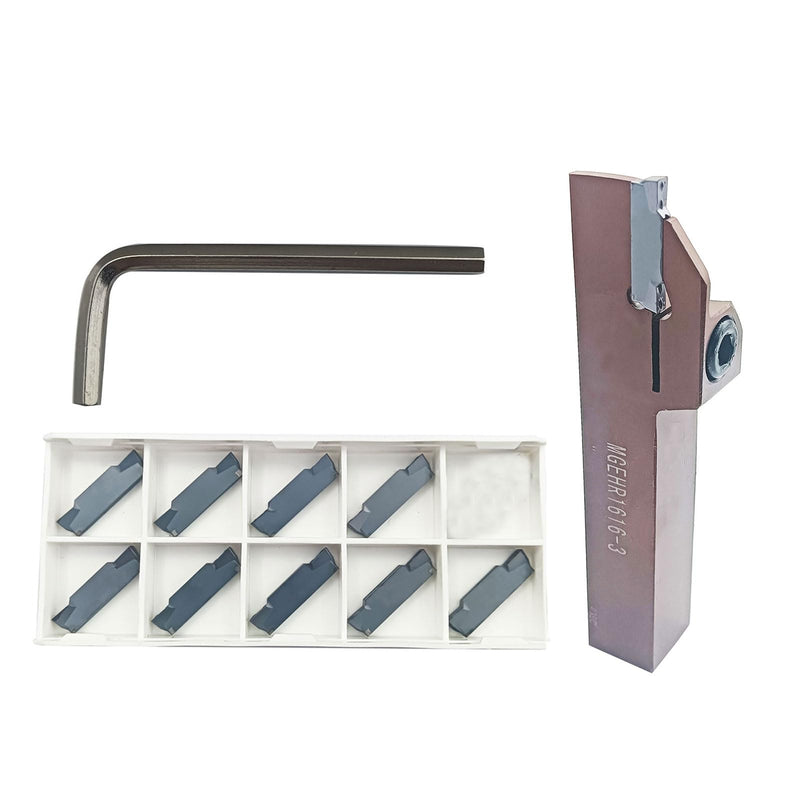 5/8inch Indexable Lathe Grooving Parting Holder MGEHR1616 Spring Steel with 10pcs MGMN200/300 Heavy Duty Nickel Plated Right Hand Cut Off Tool Carbide Inserts (5/8in Holder +MGMN300) 5/8in holder +MGMN300