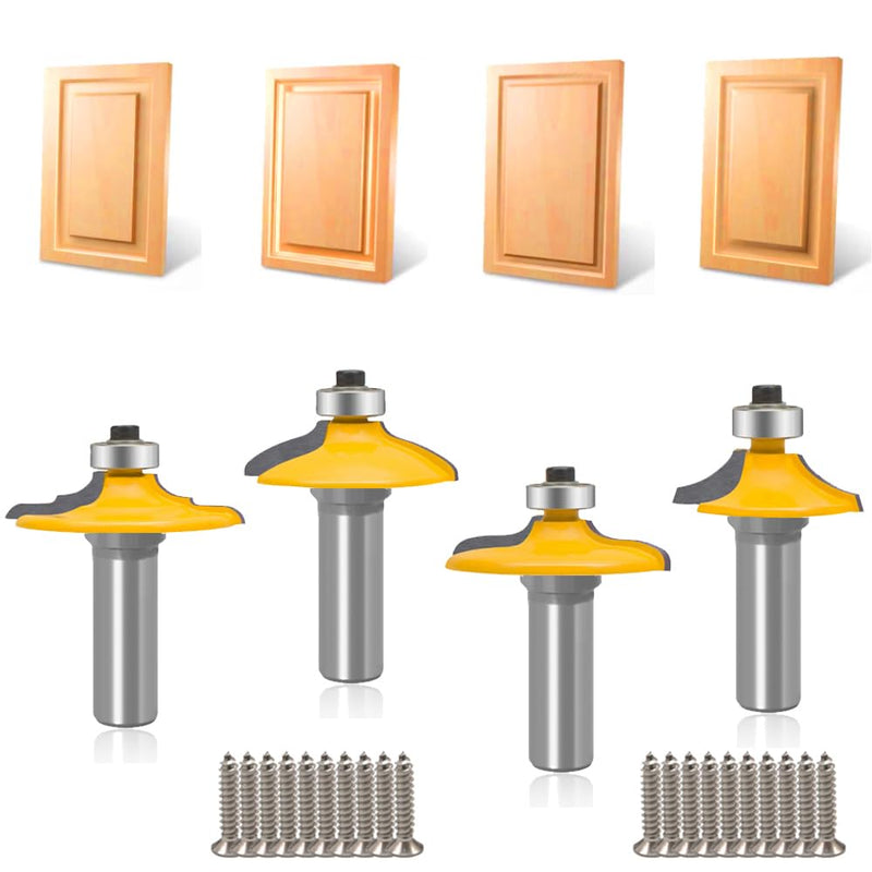 TAIWAIN 1/2 Inch Shank Router Bit Set Picture Frame Molding Woodworking Tool 4PCS, Architectural Drawer Cabinet Door Milling Router Bits Sets, Wood Miter Carbide CNC Cutter(ROUND1) ROUND1