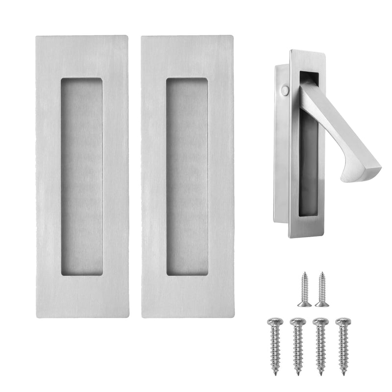 Pocket Door Handles and Edge Pull Brushed Nickel, 6Inch Handles Hardware Latch,Recessed Finger Flush Pulls,for Closet,Sliding,Barn Door Model A