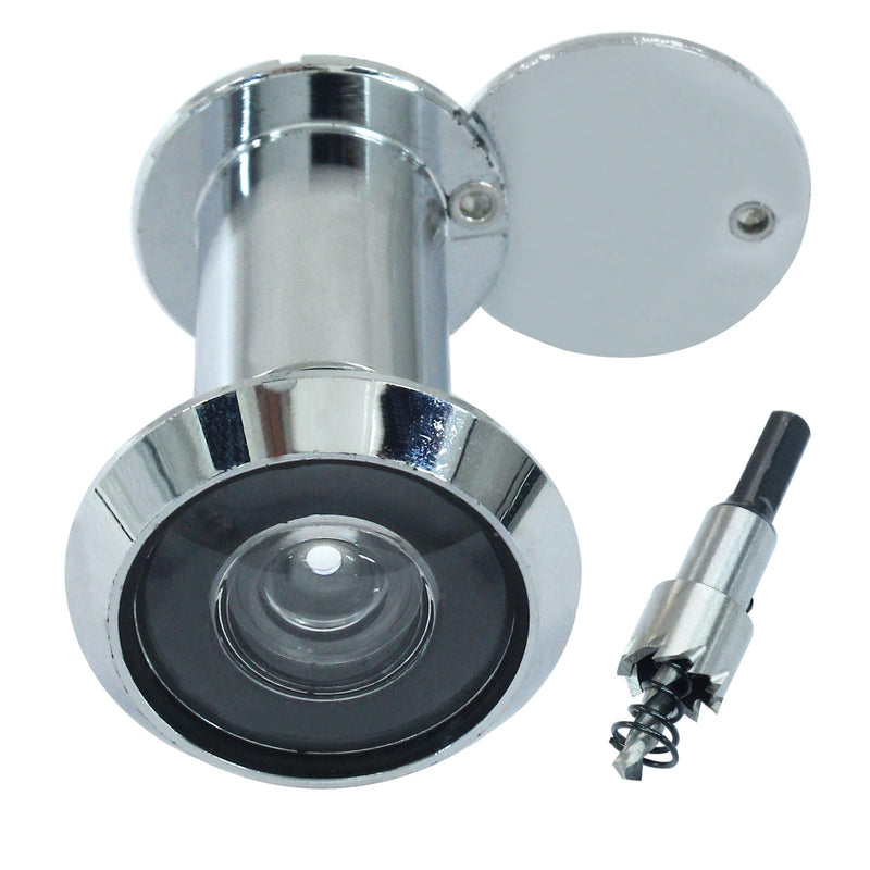 Door Viewer Peephole with Rotating Privacy Cover, Wide Viewing Angle Peep Holes with Drill Bit, Door Holes for Housing Home Hotel - 2 Pcs - Mirror Polished Chrome