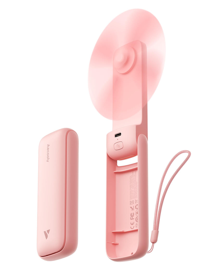 Aecooly Slim Portable Fan 2-Pack, Thin Handheld Fan, USB Rechargeable Mini Personal [24H Max Cooling Time], Battery Powered Small Foldable Pocket for Travel, Summer, Gifts for Women -Pink 2 Pack without Mirror Pink