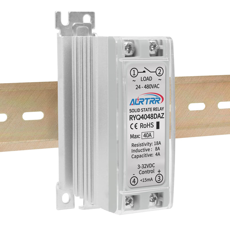 Solid State Relay 40a din Rail with heatsink,Input:3V-32vdc；Output:24-480Vac;SSR;DC to AC;Single Phase;40DA;12v,24v small DC to AC 40A