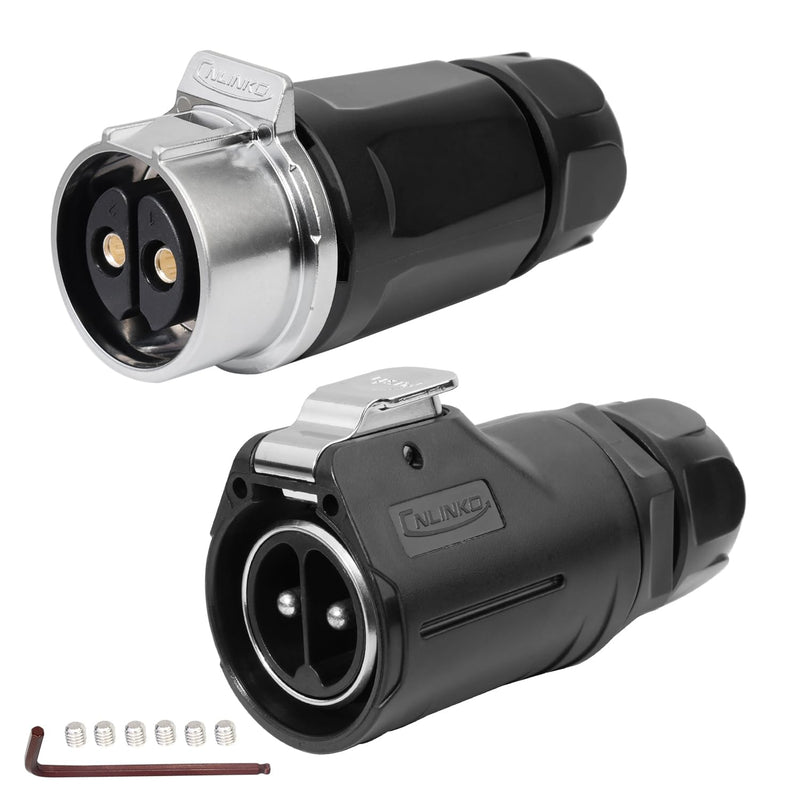 CNLINKO LP-28 2-Pin Screw Lock Waterproof Connector, IP68 Aviation Circular Quick Plug, M28 Male & Female Plug Pair (LP28 2-Pin Screwing) 2 Pin Screwing LP28