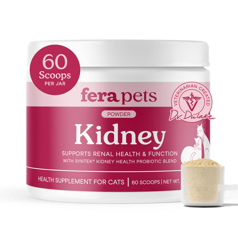 Fera Pets Cat Kidney Support Powder with Antioxidants & Probiotics - Enhances Renal Health & Function - Promotes Regular Detoxification - 60 Scoops - NewNest Australia