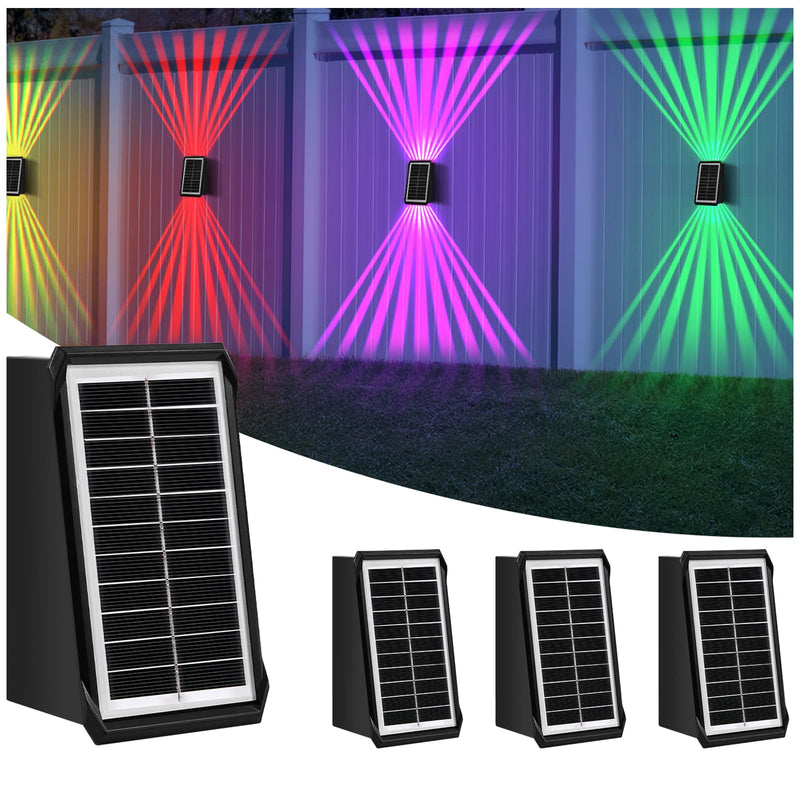 Solar Outdoor Wall Lights, Up & Down Solar Powered Lighting, Waterproof IP65 Fence Light for Yard/Pool/Porch/Patio/Railing (2 Led-RGB Light, 4 Pack) 2 Led-RGB light