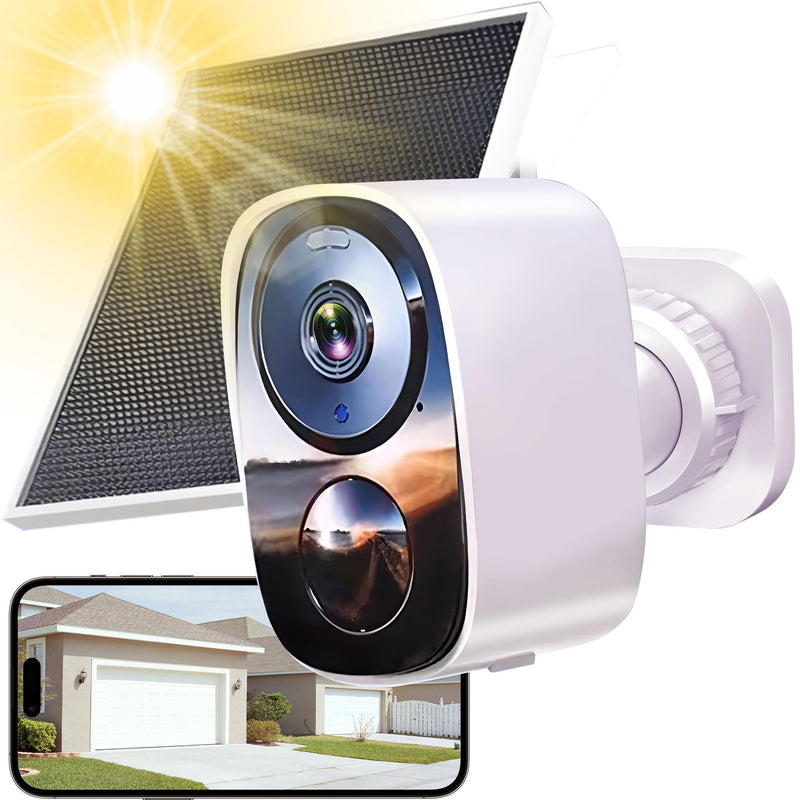 2025 Upgraded 2K Security Cameras Wireless Outdoor with Solar Panels, Free Cloud Storage, AI Motion Detection Spotlight Siren Alarm Outdoor Camera Wireless, 2-Way Talk, IP66 Waterproof White-Camera with Solar Panel