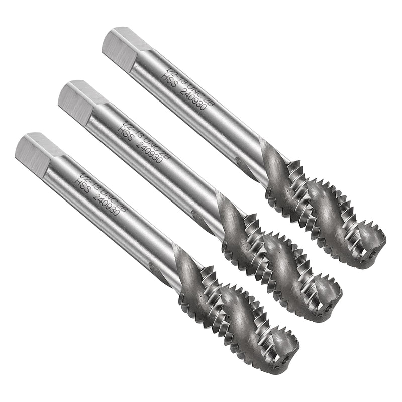 uxcell 3pcs Spiral Flute Thread Taps 1/2-13 UNC 2B Machine Threading Tap Bit, Uncoated Screw Tapping Repair Tool, M2 High-Speed Steel (HSS)