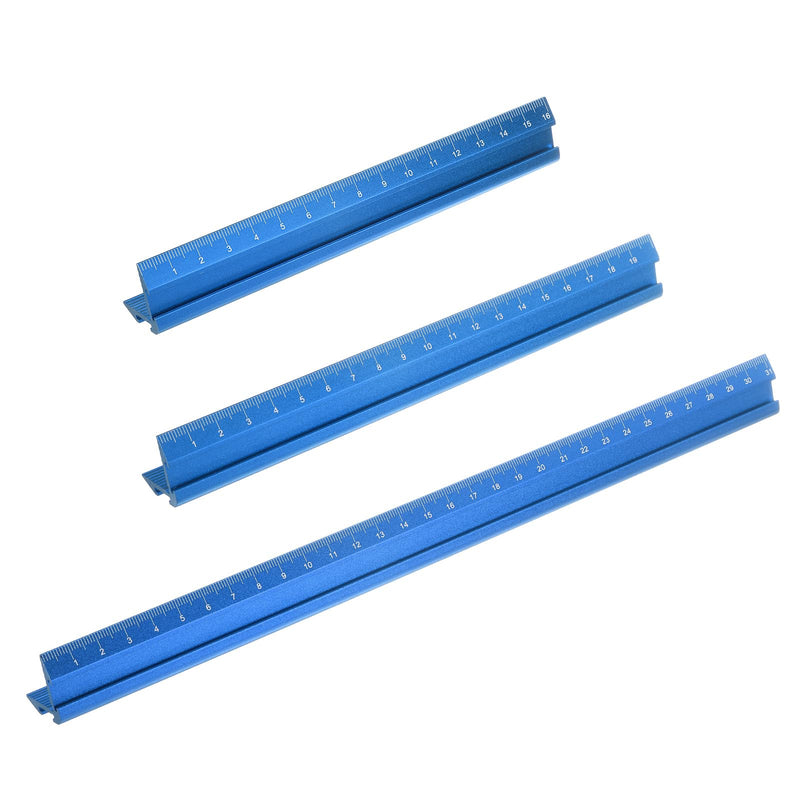 HARFINGTON 3pcs Woodworking Edge Ruler Set 16/20/30cm Aluminum Alloy 90 Degrees V Shaped Straight Edge Ruler Corner Ruler Measuring Ruler for Woodworking, Blue