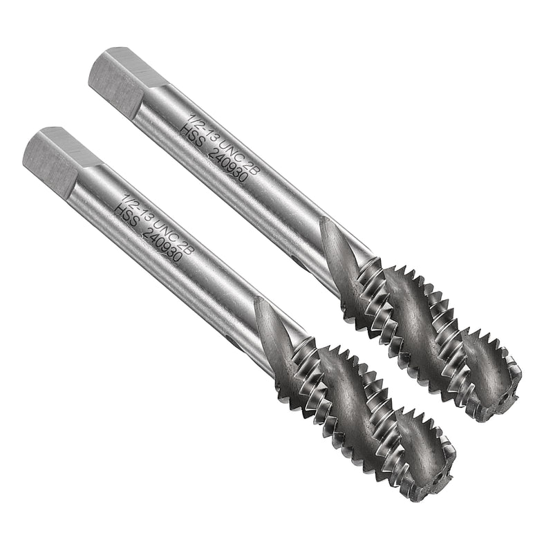 uxcell 2pcs Spiral Flute Thread Taps 1/2-13 UNC 2B Machine Threading Tap Bit, Uncoated Screw Tapping Repair Tool, M2 High-Speed Steel (HSS)