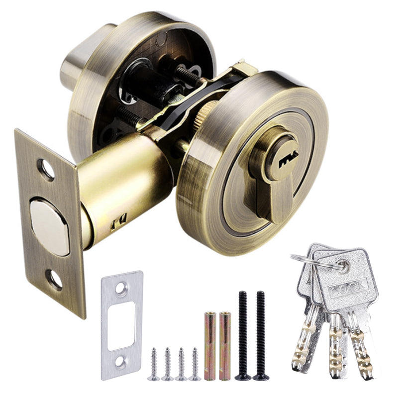 Round Recessed Door Lock, 304 Stainless Steel Flush Mount Privacy Sliding Door Latch with Strike Plate and Keys, Brushed Bronze Finish for Pocket, Bifold, and Cabinet Doors