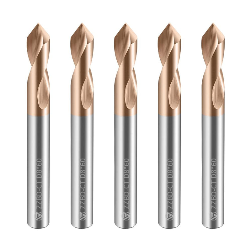 Carbide Spotting Drill Bits 90 Degree TiSiN Coated for Alloy Steels,Carbide Steel, Stainless Steel etc.5 Pcs D8*60mm 5 D8mmX60mm