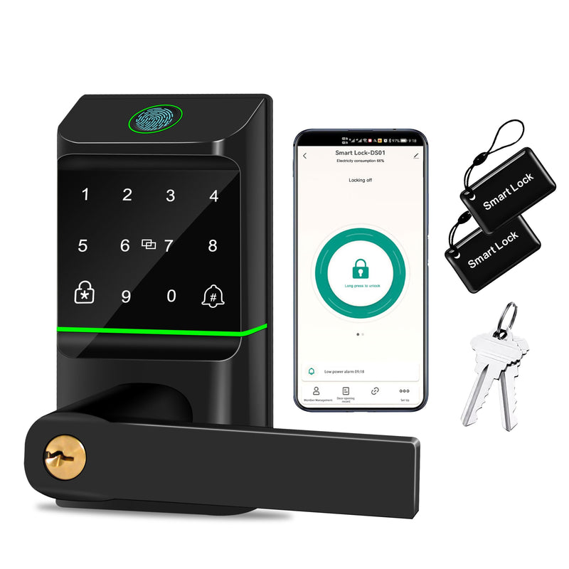 Keyless Entry Auto Door Lock, Smart Deadbolt Lock with Door Knob, Biometric Fingerprint, Passcode, Electronic Keypad, APP Control for Garden, Bedroom, Warehouse Exterior, Interior Door