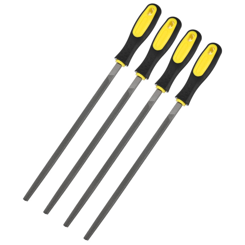 4-Pack Square Metal File 10 Inch, High Carbon Steel Diamond Hand W PVC Grip Handle for Wood/Metal/Ceramic/Glass/Stone/Jewelry/Tile/Model/DIY/Sharpening File 4