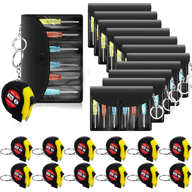 Jutom 24 Pcs Mini Screwdriver Tape Measure Keychains Set Mini Tool Set Father's Men Gifts Bulk for Adult Tool Party Favors