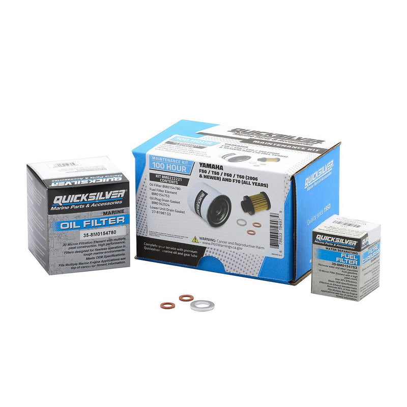 Quicksilver 8M0222221 100 Hour Maintenance Kit for Yamaha F50/T50/F60/T60 and F70 Outboards