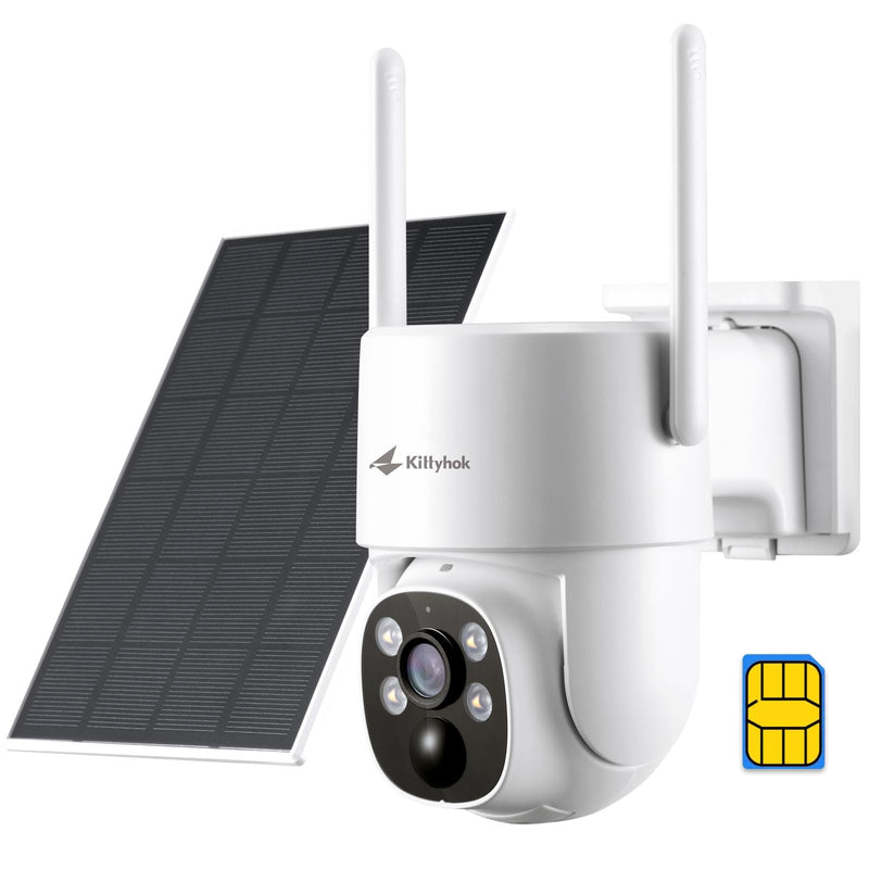 Kittyhok 4G LTE Cellular Solar Security Camera Wireless Outdoor, 2K No WiFi Security Camera, 360° Live View Pan/Tilt, Color Night Vision, 2 Way Talk, PIR Motion Sensor, Siren, Built-in SIM Card