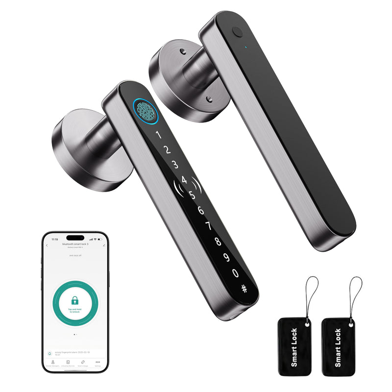 5 in 1 Fingerprint Door Handle Lock for Bedroom,Smart Biometric Door Knob with Code,Electric Finger Print Doorknob,Keyless Entry Door Lock for Apartment,Interior Room,Office,Motel(Grey,Black) Grey+Black
