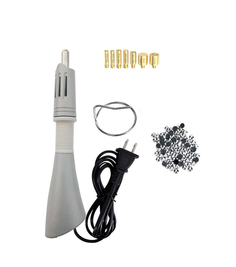 Hotfix Rhinestone Applicator Kit wiht Rhinestones,Professional Iron-on Setter Tool,7-in-1 Hot Fix Wand Crystal Gem Rhinestone Hot fix Kit Tool (Gray) Gray