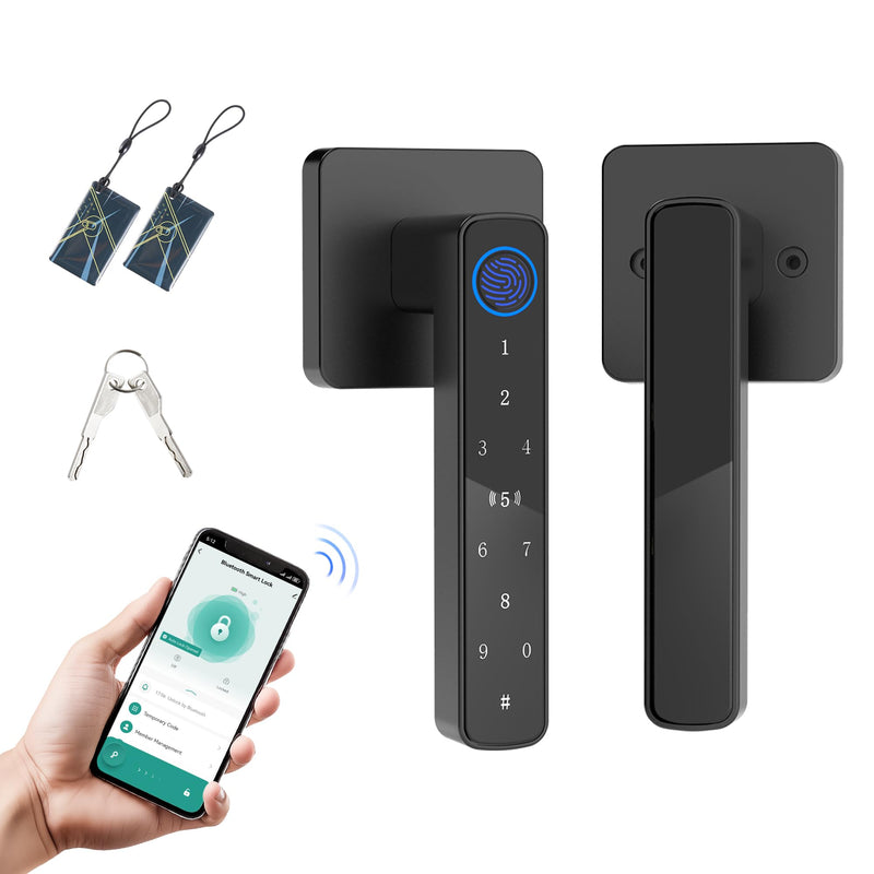Fingerprint Door Lock-Smart Door knob, Biometric Door Locks,with App/Code/Backup Key/Fingerprint/IC Card, Smart Door Knob Keyless Entry Door Lock with Handle for Home Hotel Office Apartment Bedroom Black
