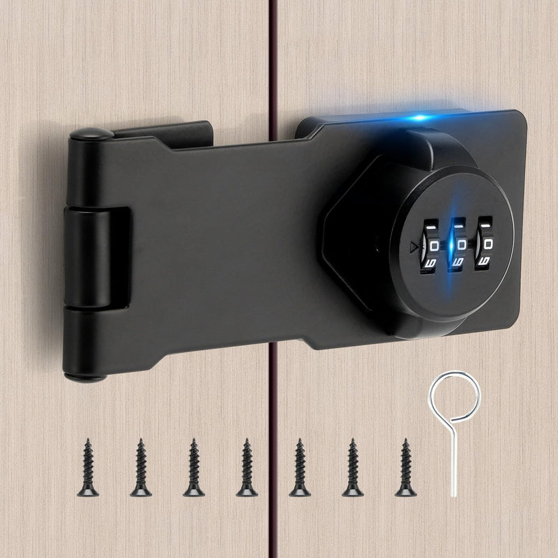 Keyless Cabinet Lock with Combination Code - 3-Digit Password Hasp Latch Lock for Drawers, Bifold Closet Door and Double Sided Door (Black, 4.5 Inch) 1 Pack Black