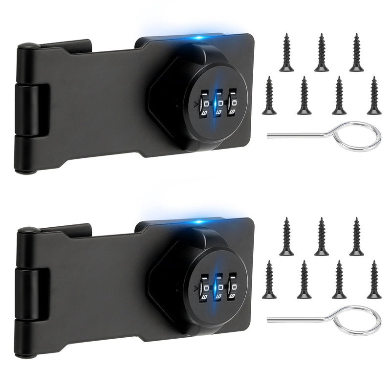 Keyless Cabinet Lock with Combination Code - 3-Digit Password Hasp Latch Lock for Drawers, Bifold Closet Door and Double Sided Door (Black, 4.5 Inch, 2 Pack) Black