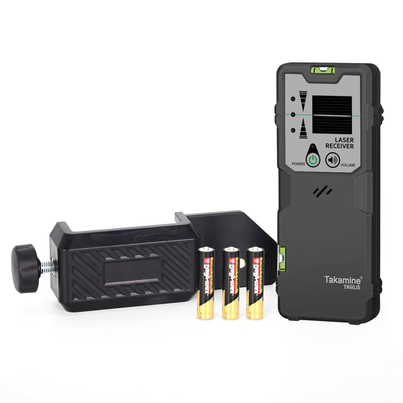 Takamine Laser Level Receiver, Working Distance Up to 147 ft, Red & Green Pulse Beam Line Laser Detector, Dual-Sided Smart LED Indicator with Level Bubble, Adjustable Speaker, Includes Clamp